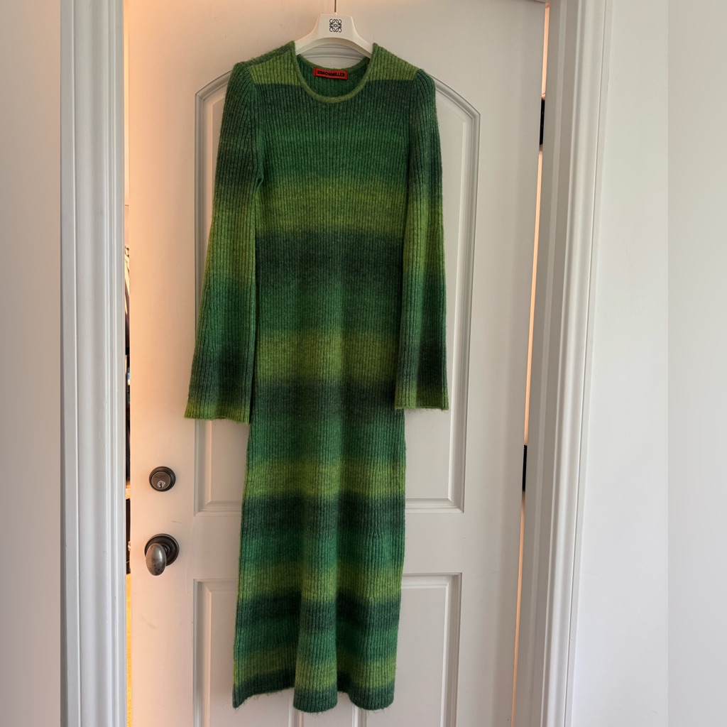 Simon Miller Green Ombre Ribbed Long-Sleeve Knit Dress